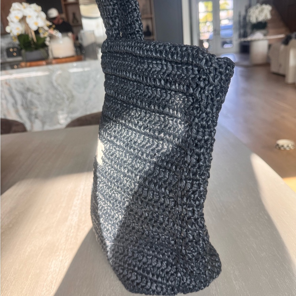 Saint Laurent Black Rive Gauche Crochet Tote with White Logo - Picture 3 of 7